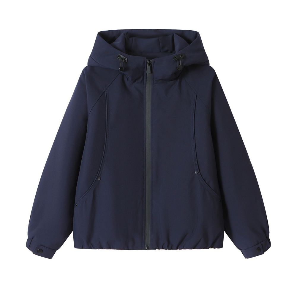 Casual hooded technical jacket navy-blue coat for women