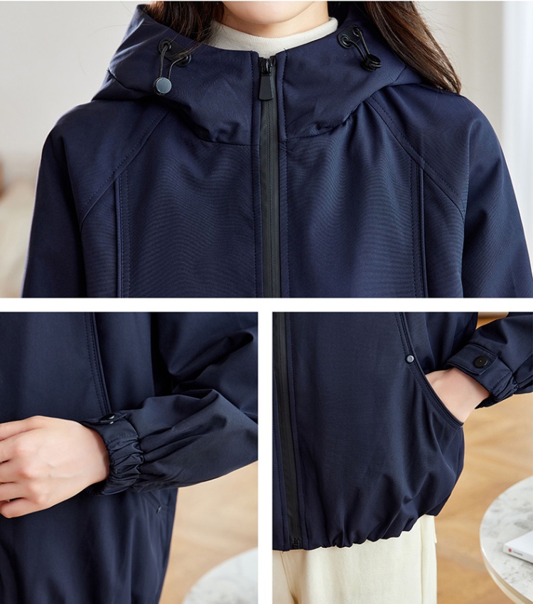 Casual hooded technical jacket navy-blue coat for women