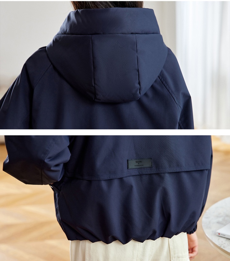 Casual hooded technical jacket navy-blue coat for women