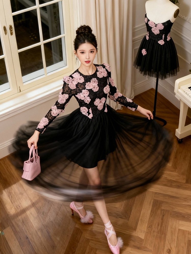 France style flowers formal dress stereoscopic dress