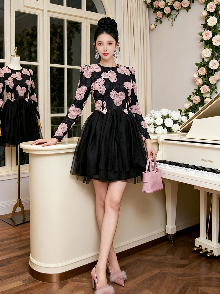 France style flowers formal dress stereoscopic dress