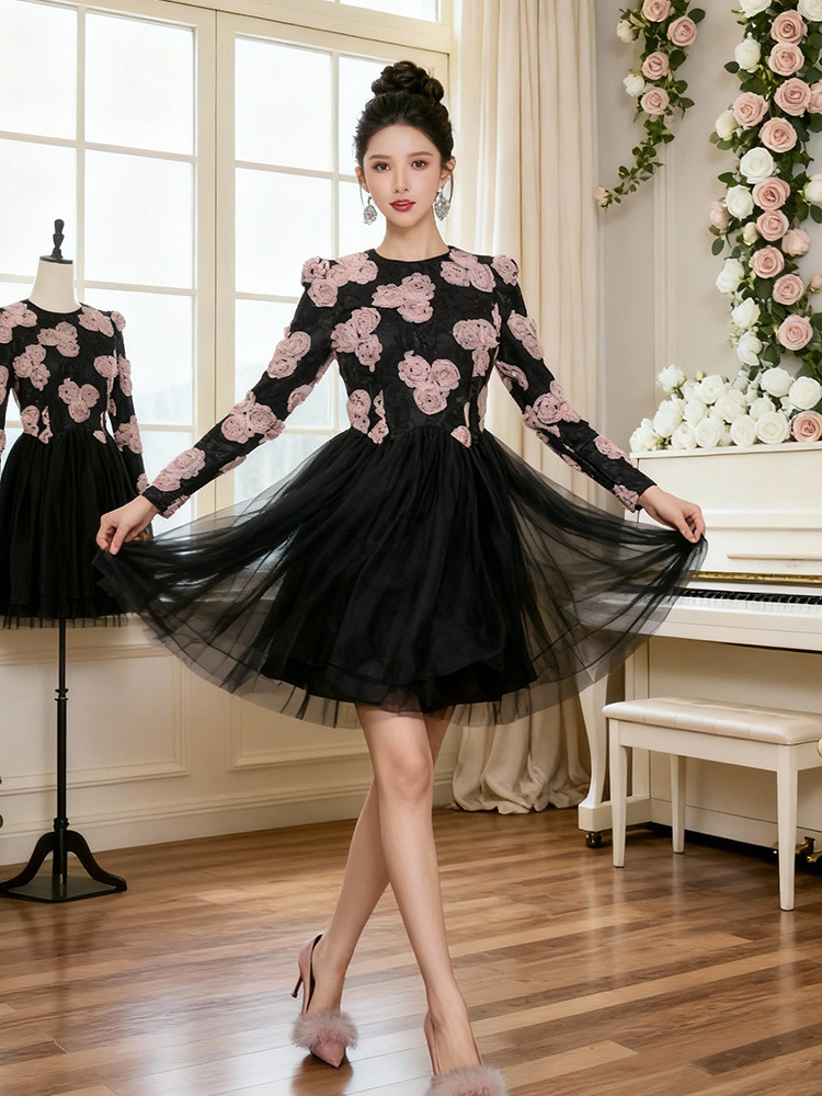 France style flowers formal dress stereoscopic dress
