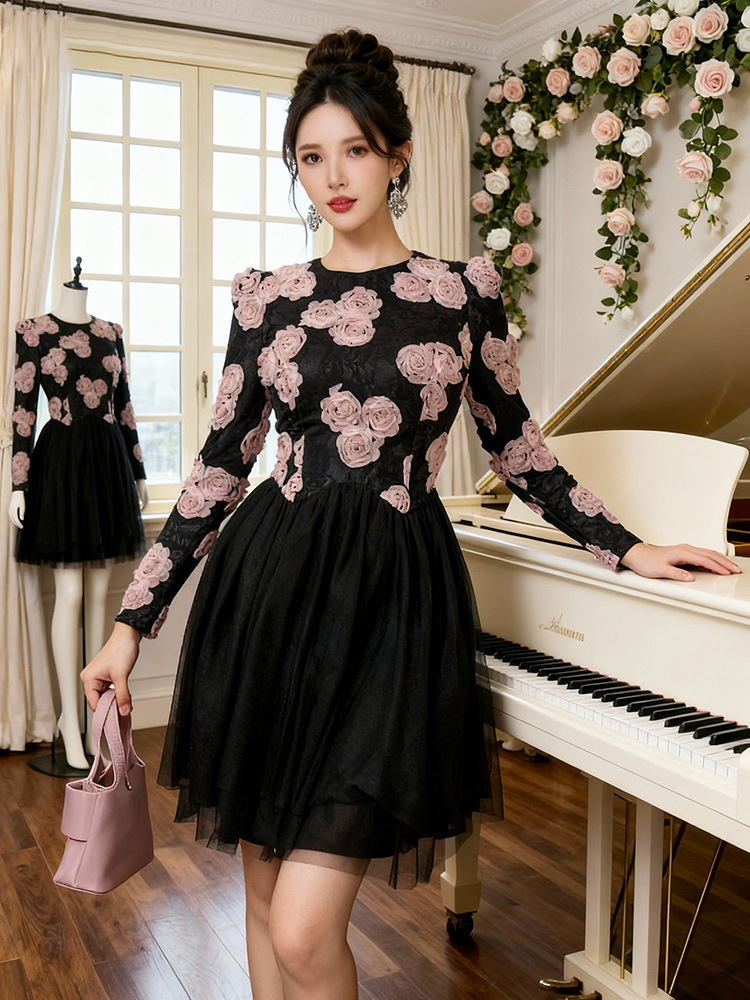 France style flowers formal dress stereoscopic dress
