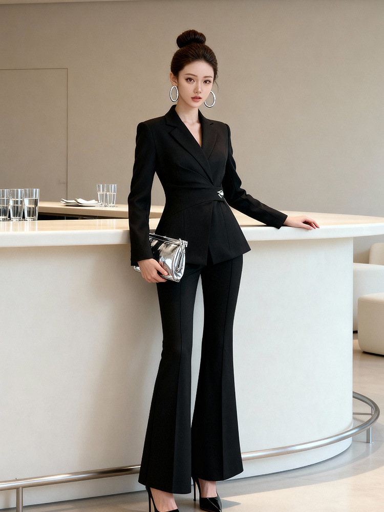 Slim pinched waist tops black commuting coat