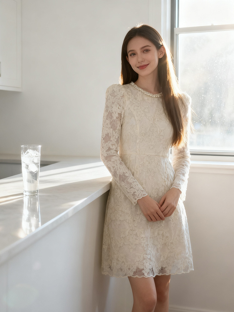 Round neck rhinestone A-line dress