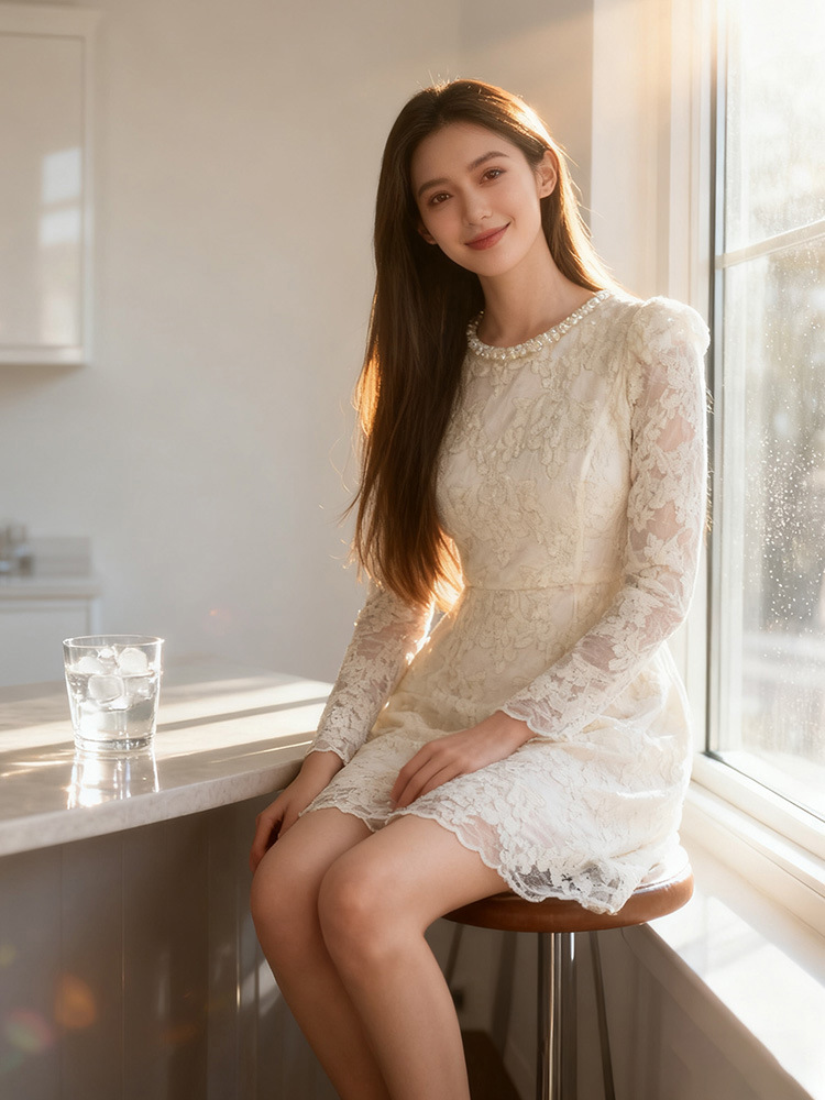 Round neck rhinestone A-line dress