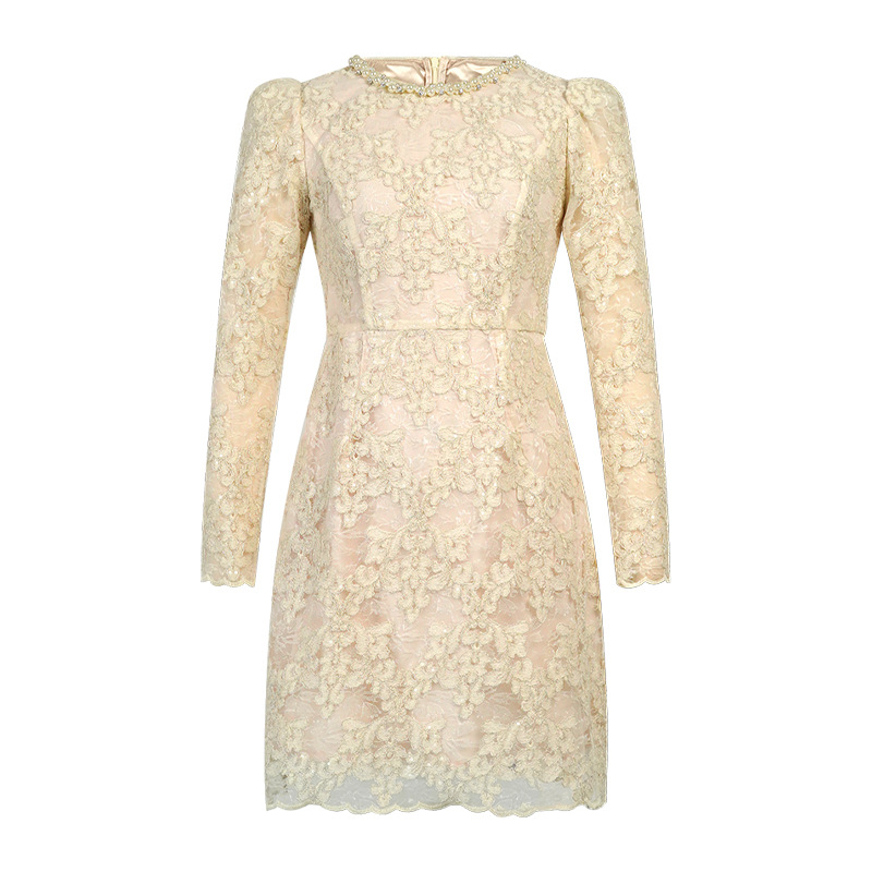 Round neck rhinestone A-line dress