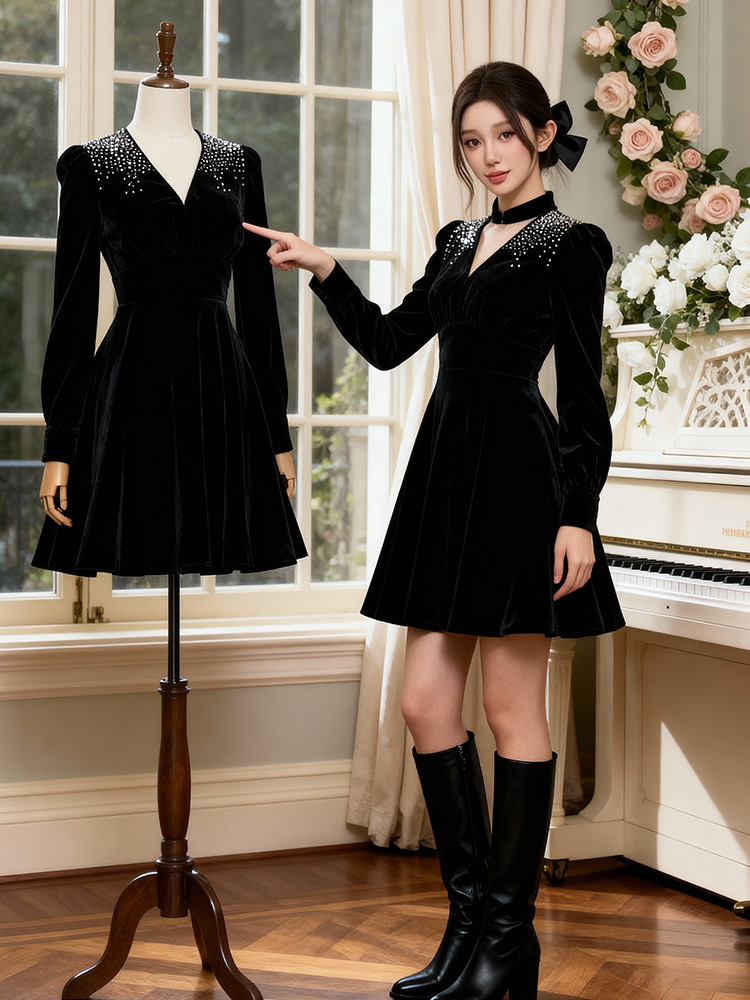 V-neck dress autumn and winter formal dress for women