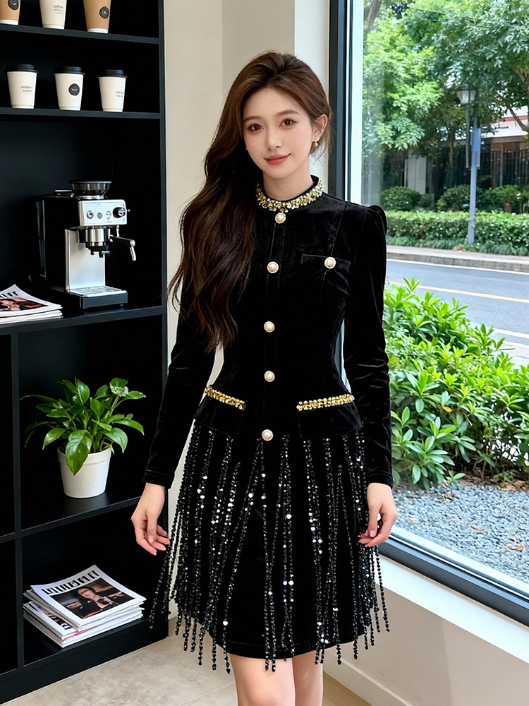 Slim round neck T-back velvet formal dress for women