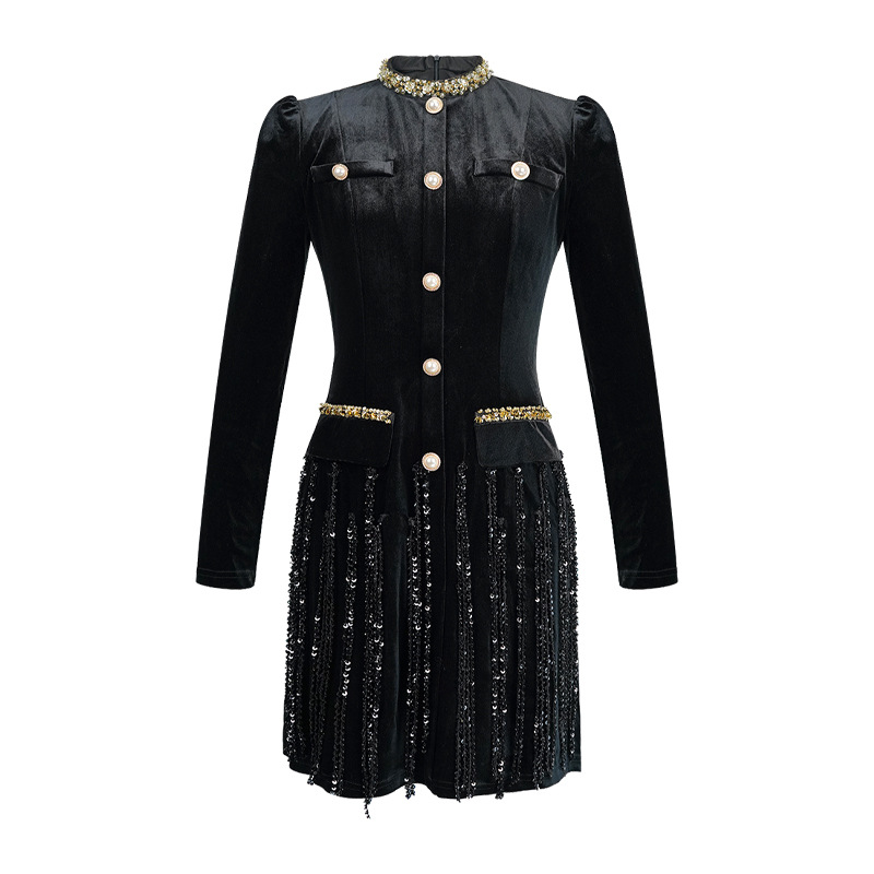 Slim round neck T-back velvet formal dress for women