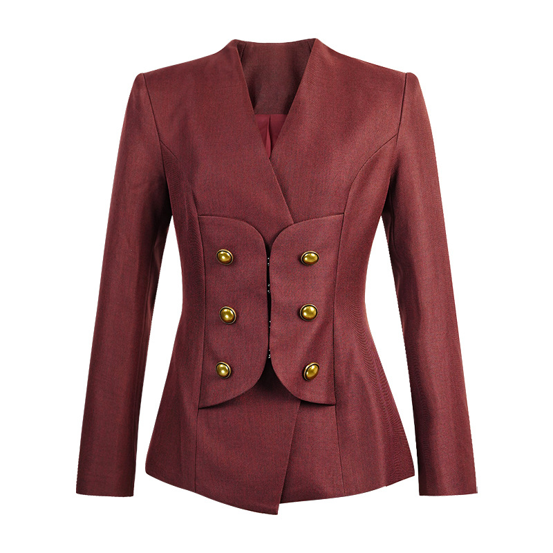 Wine-red pinched waist tops slim profession coat for women