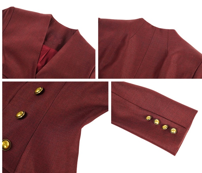 Wine-red pinched waist tops slim profession coat for women