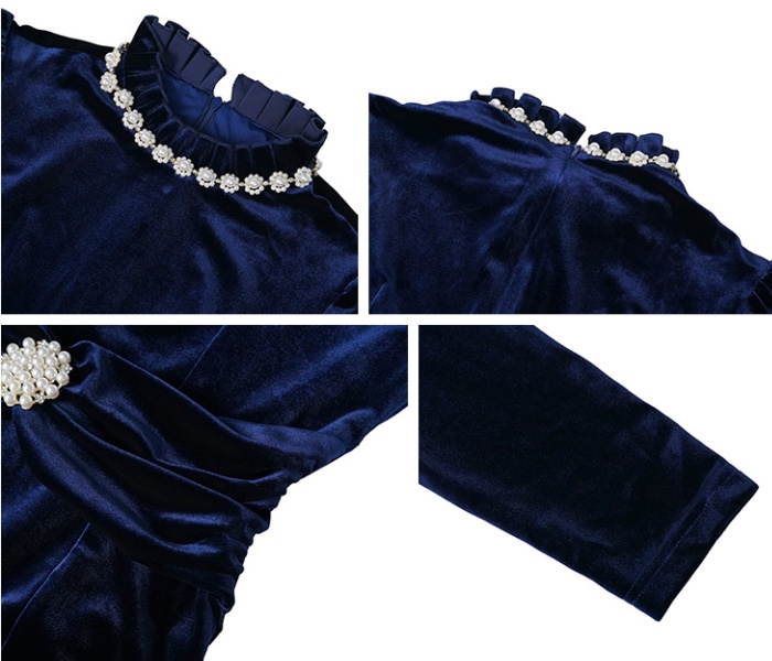 Velvet navy-blue dress mermaid evening dress for women