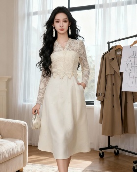 Lace pinched waist dress long formal dress for women