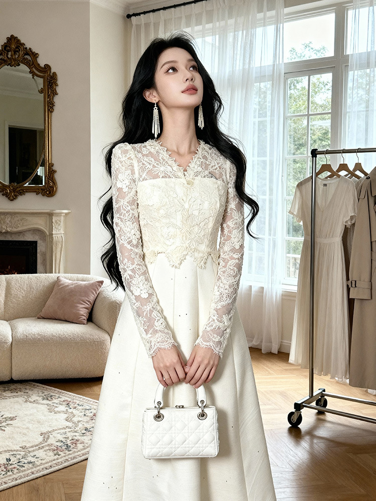 Lace pinched waist dress long formal dress for women