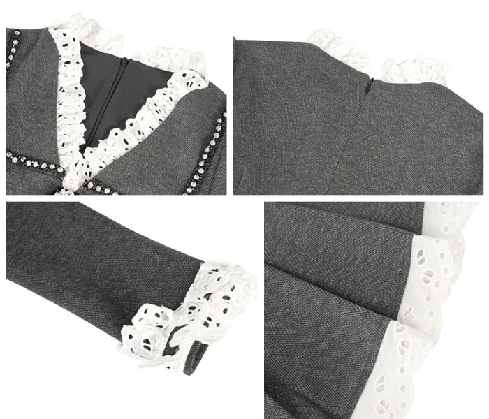 College style ladies splice T-back pleated lace dress