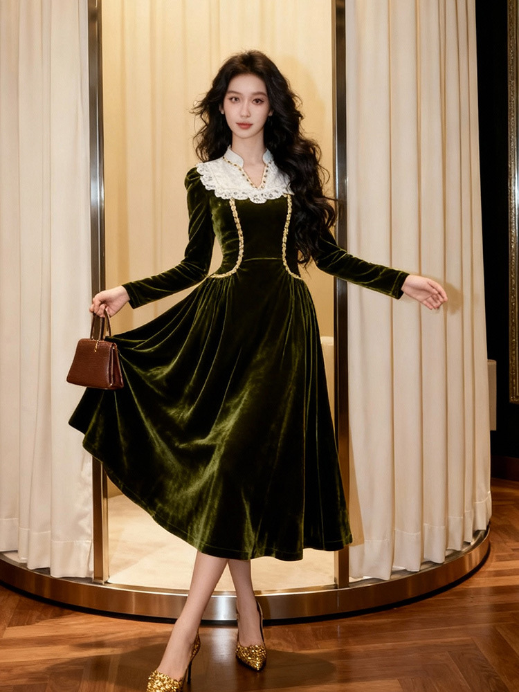 V-neck dress long sleeve long dress for women