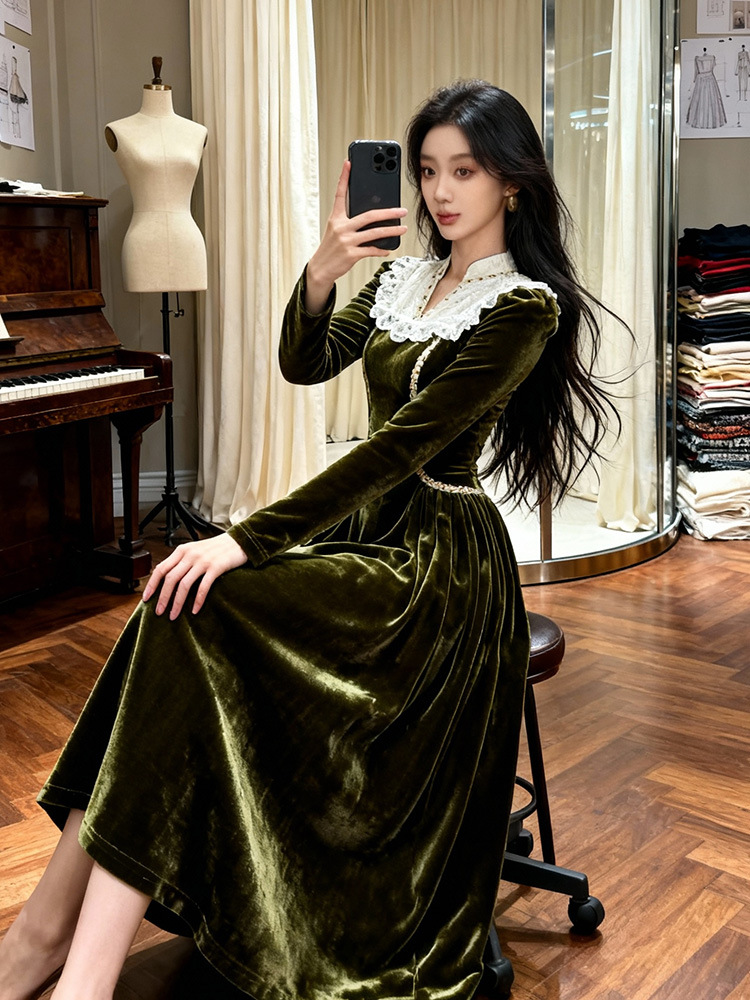 V-neck dress long sleeve long dress for women