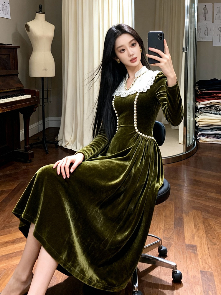 V-neck dress long sleeve long dress for women