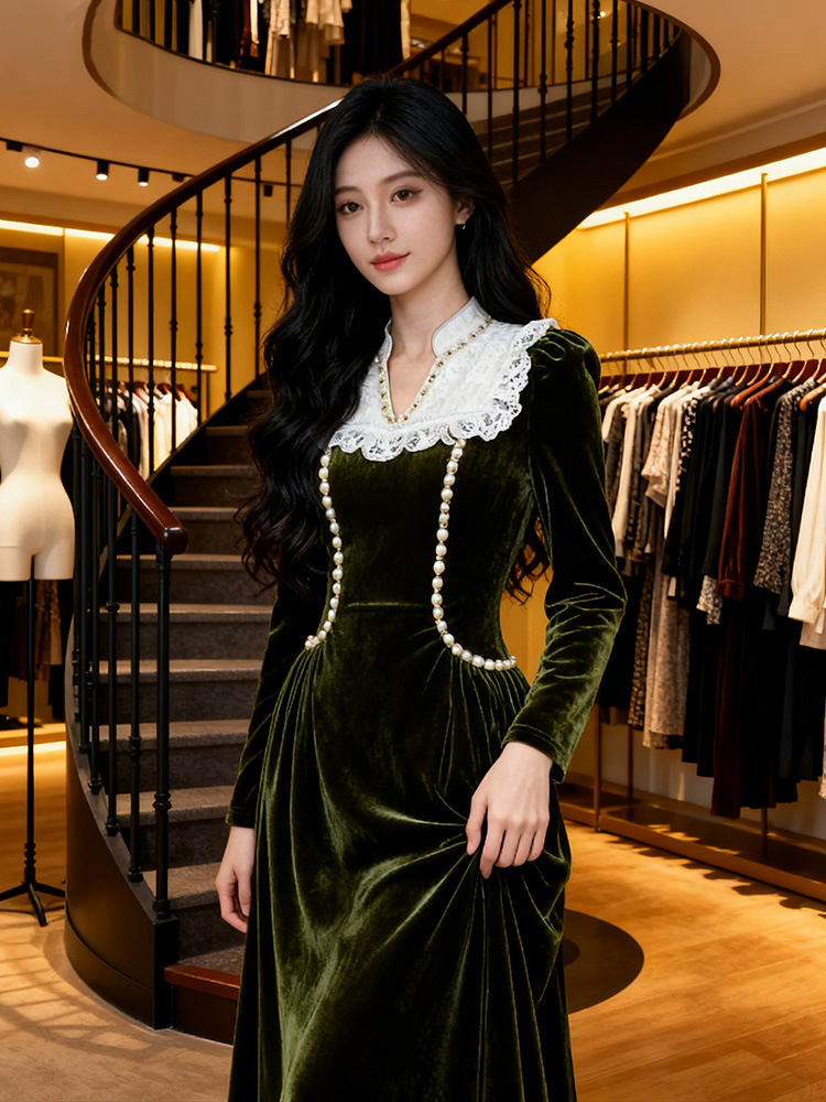 V-neck dress long sleeve long dress for women