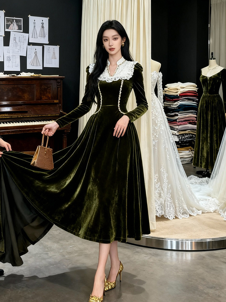 V-neck dress long sleeve long dress for women