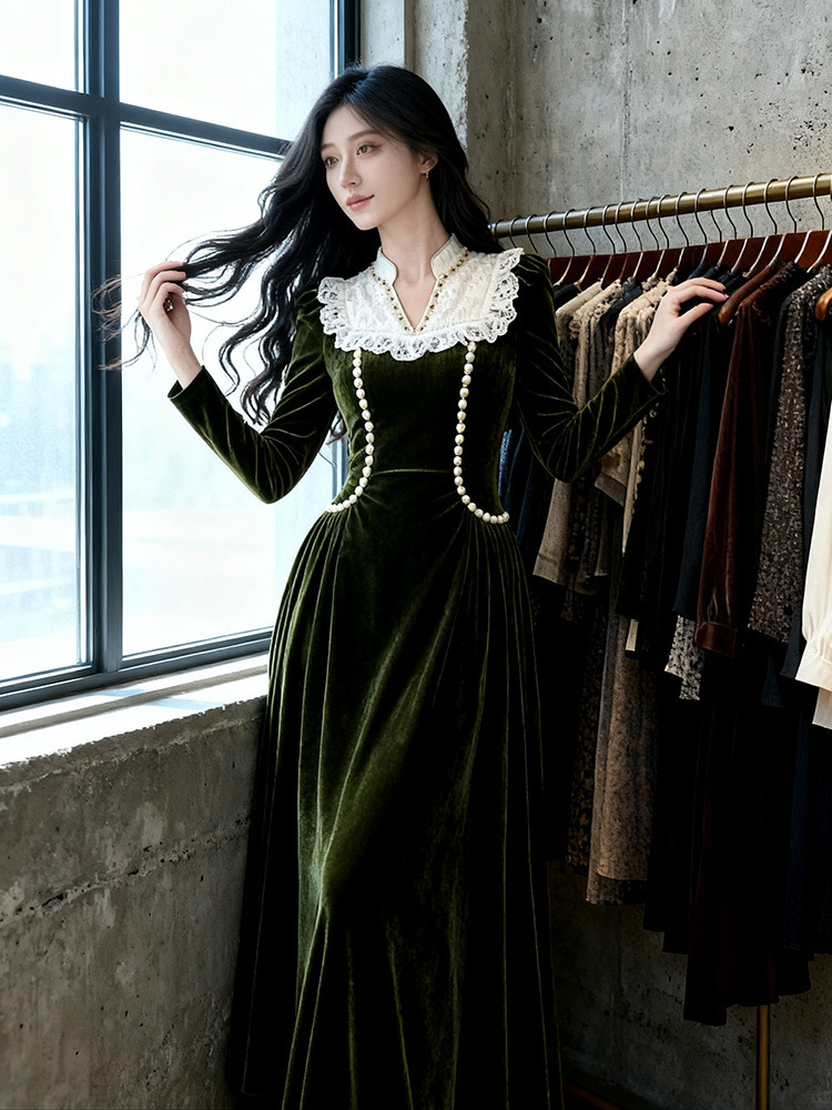 V-neck dress long sleeve long dress for women