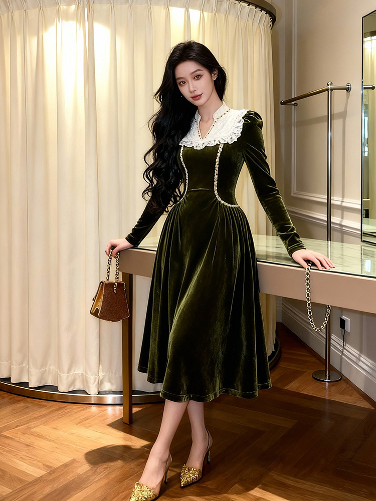 V-neck dress long sleeve long dress for women