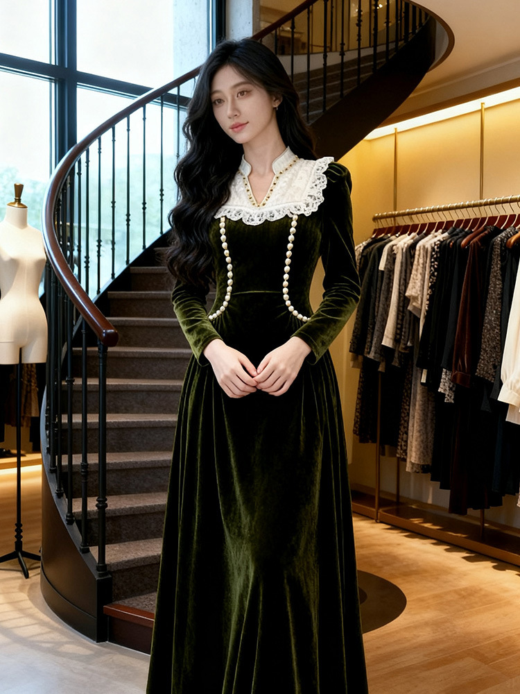 V-neck dress long sleeve long dress for women