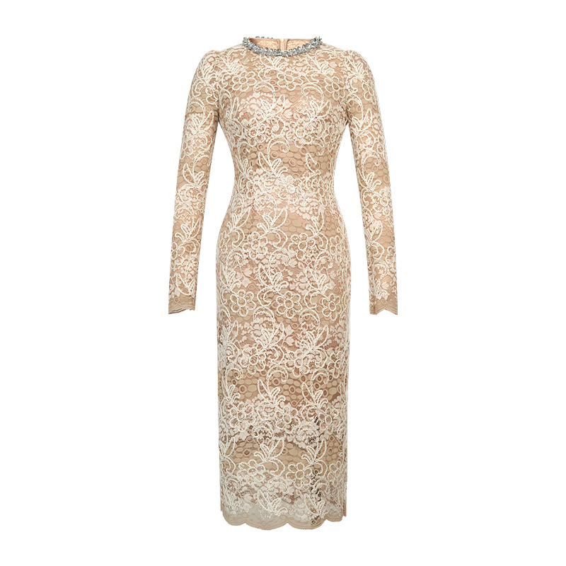 Round neck package hip dress long ladies formal dress