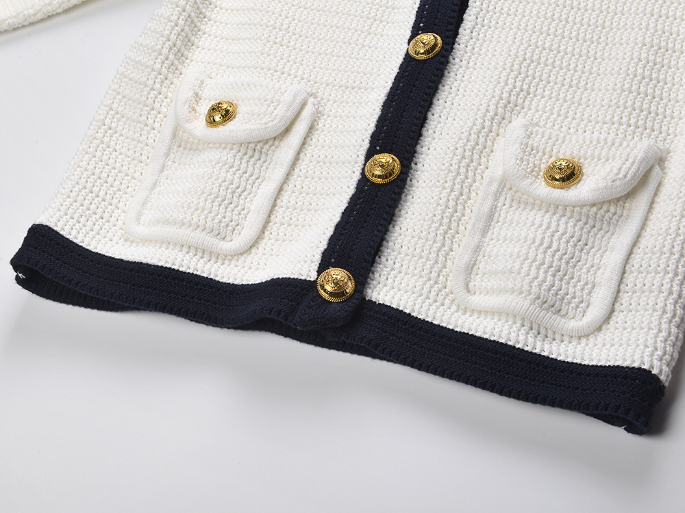 Mixed colors knitted cardigan autumn and winter coat