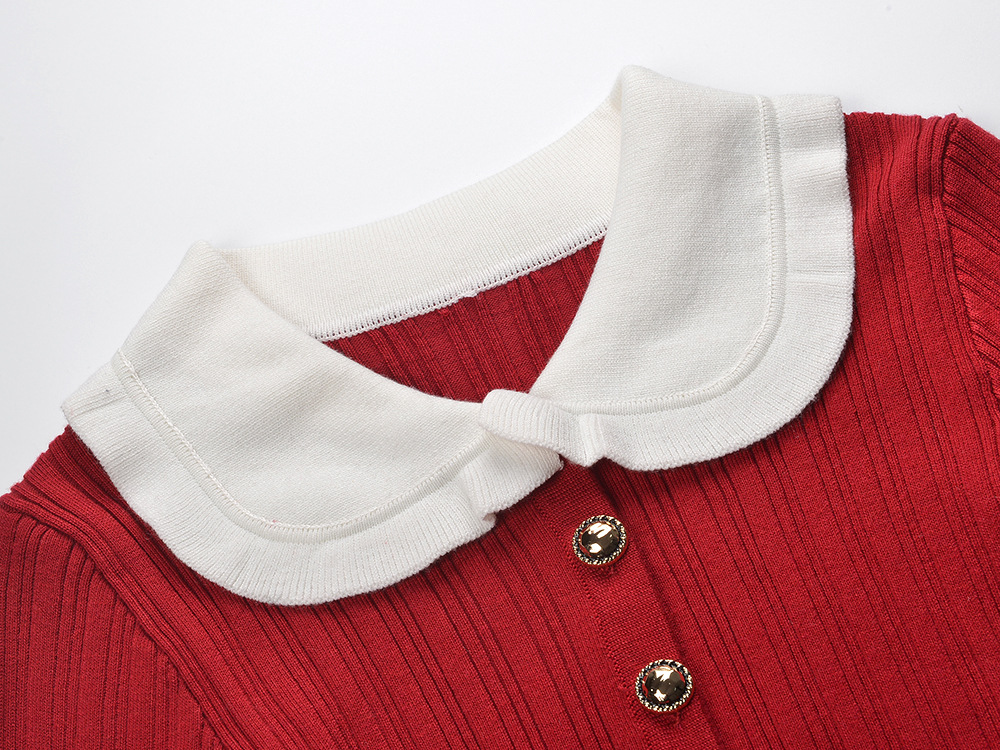 Doll collar mixed colors autumn and winter dress