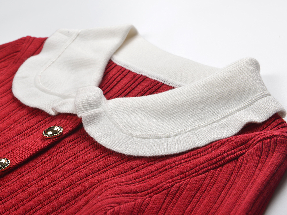 Doll collar mixed colors autumn and winter dress