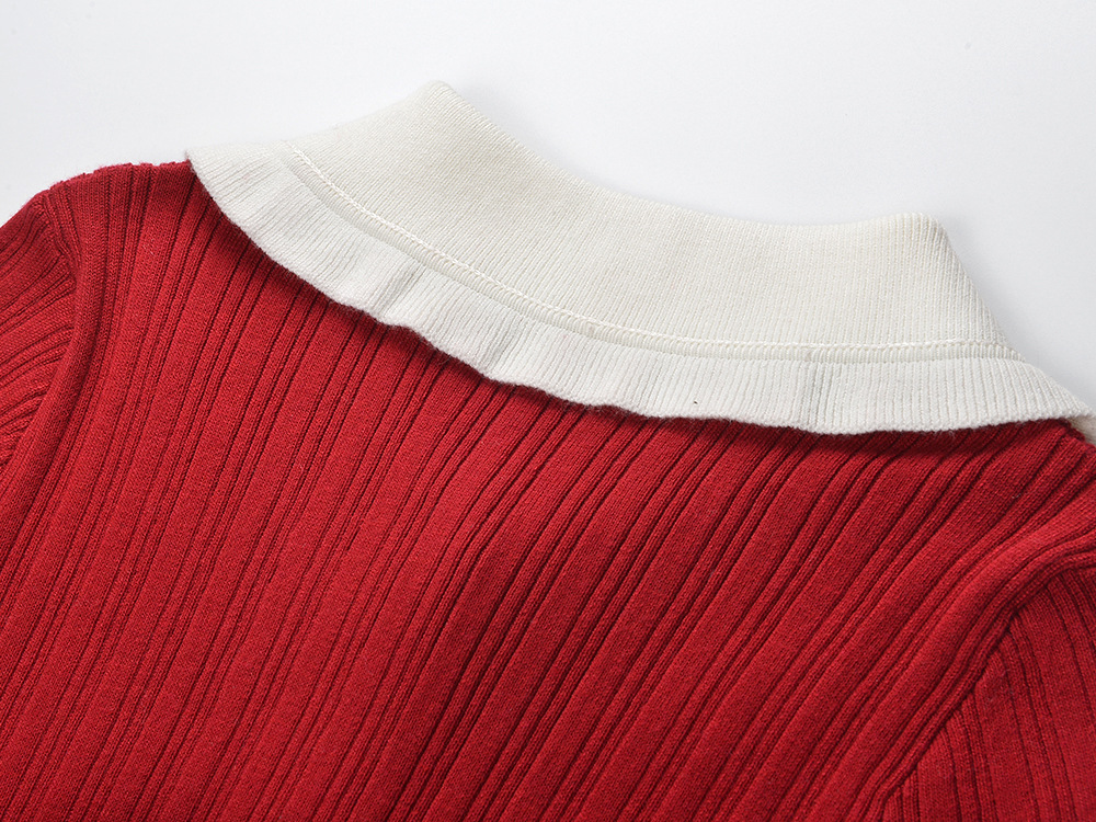 Doll collar mixed colors autumn and winter dress