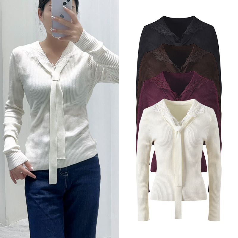 Navy collar chest frenum tops fashion sweater