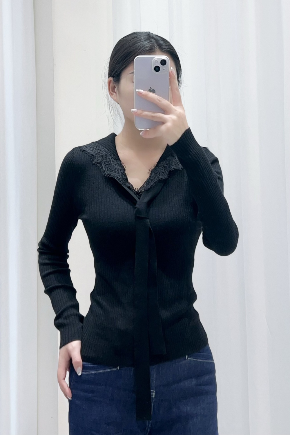 Navy collar chest frenum tops fashion sweater