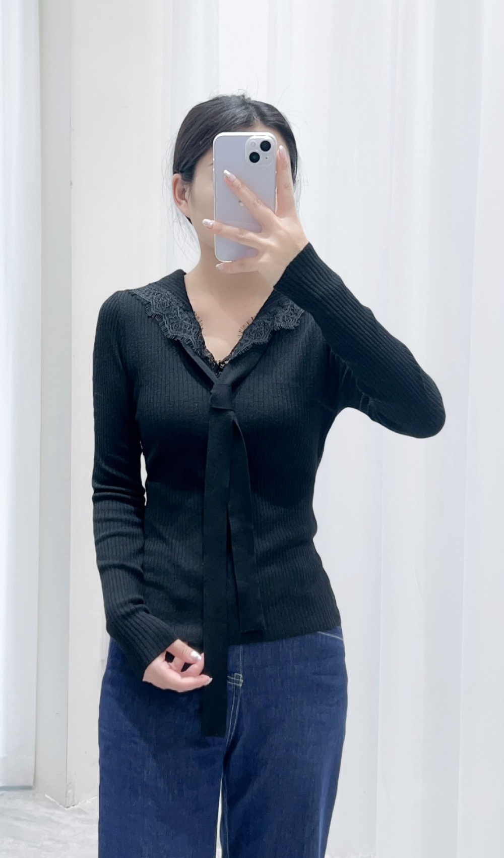 Navy collar chest frenum tops fashion sweater