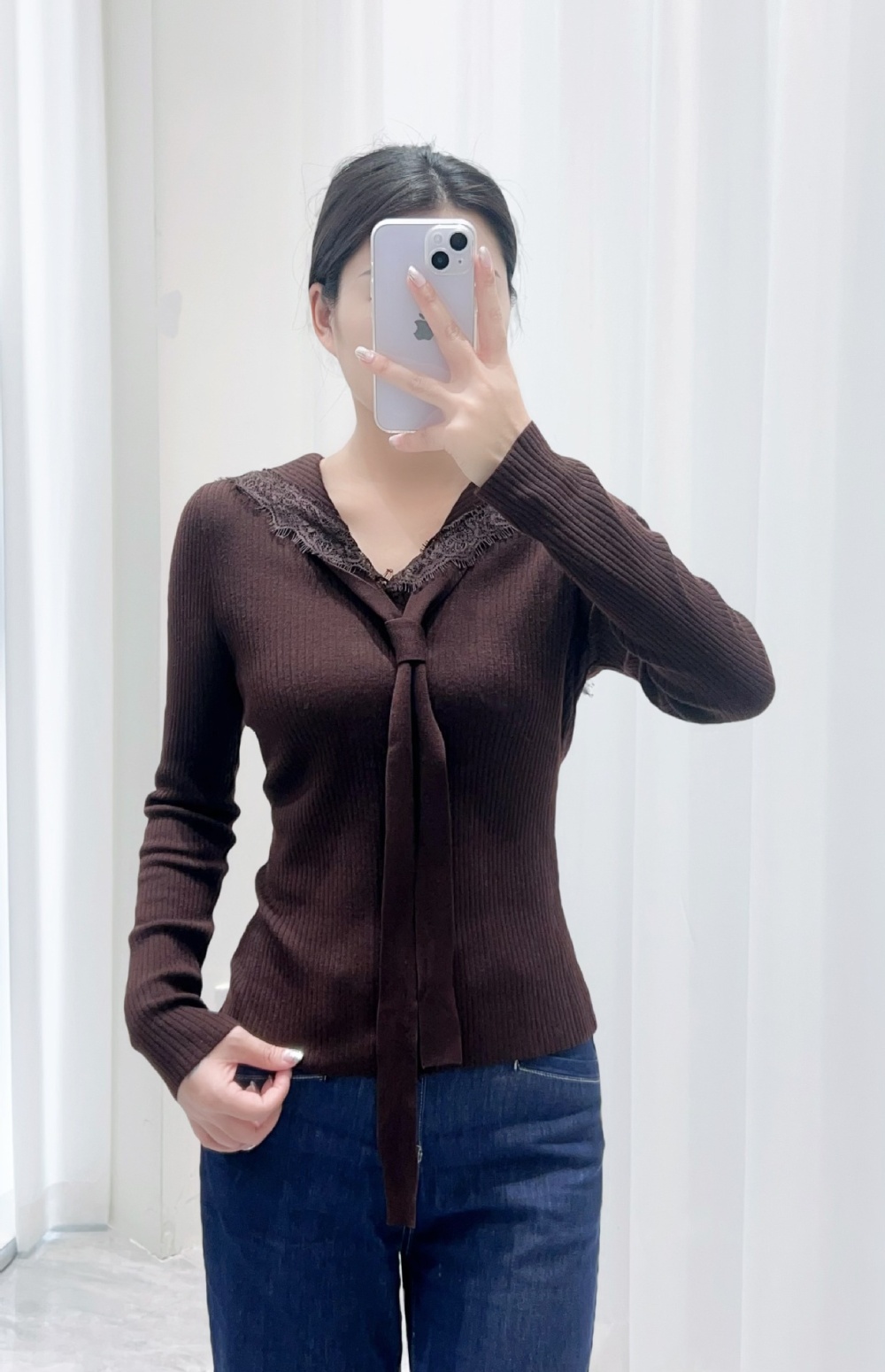 Navy collar chest frenum tops fashion sweater