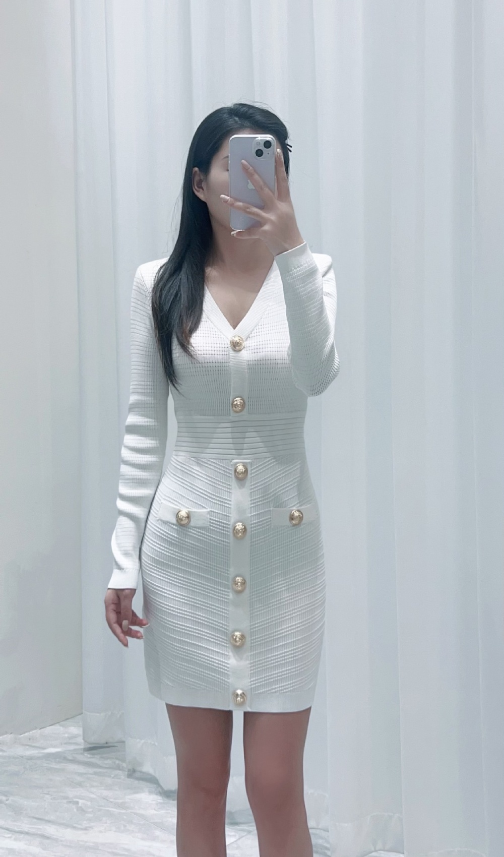 Metal buckles long sleeve slim package hip temperament dress
