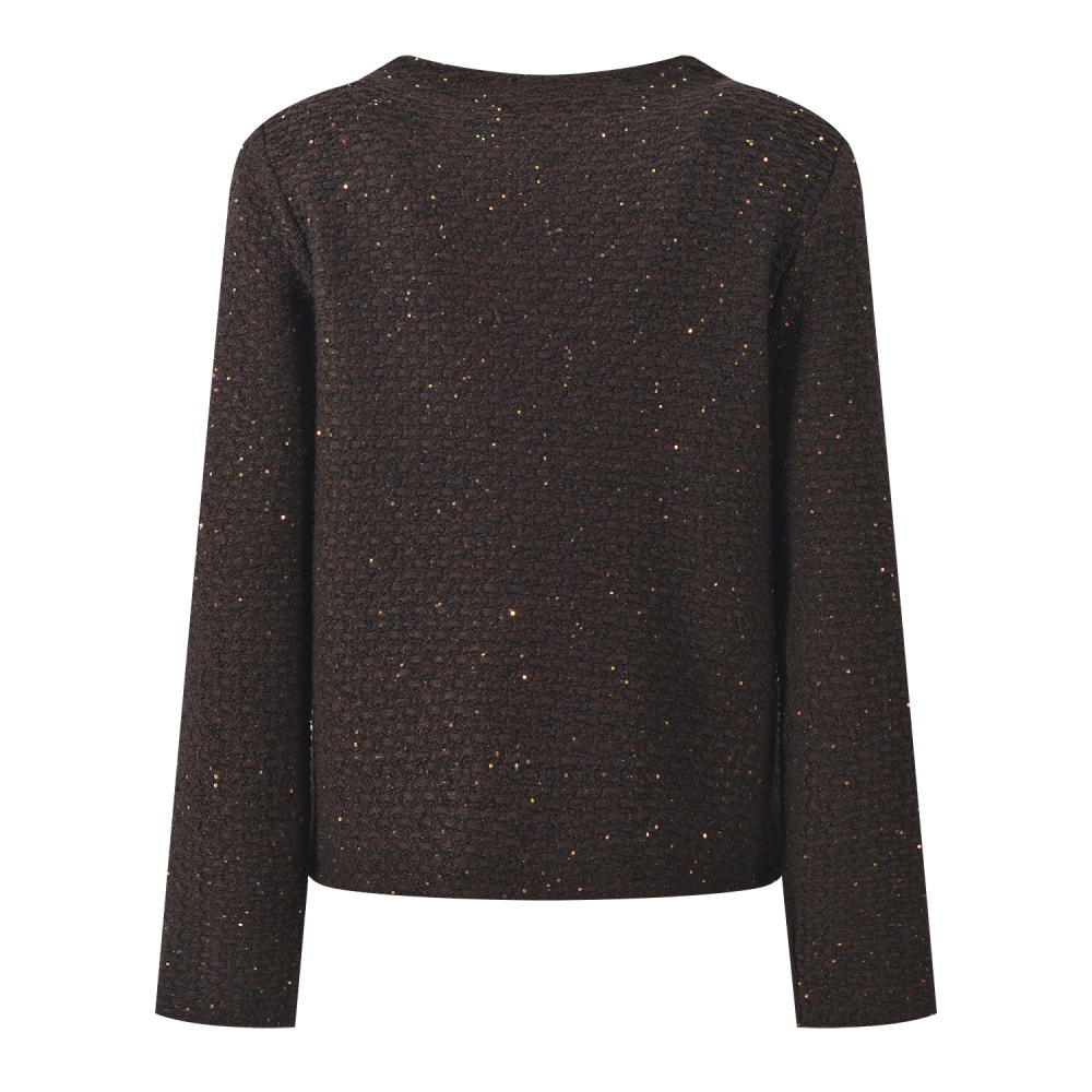 Short sequins cardigan metal buckles round neck coat