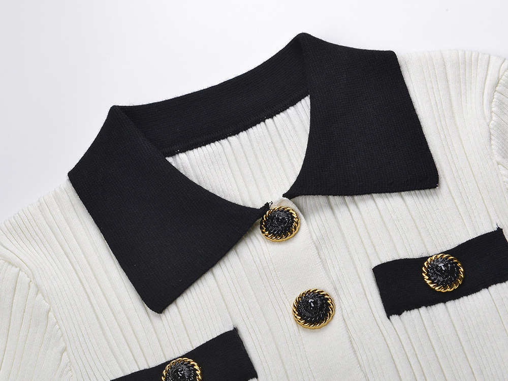 Single-breasted mixed colors knitted chanelstyle dress