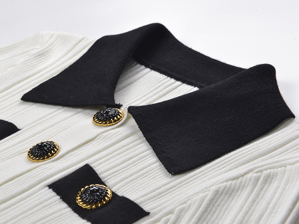 Single-breasted mixed colors knitted chanelstyle dress