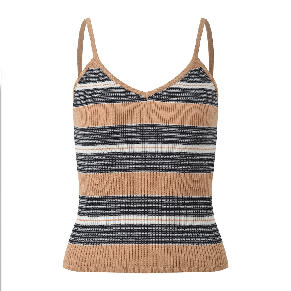 Stripe round neck autumn mixed colors knitted cardigan a set