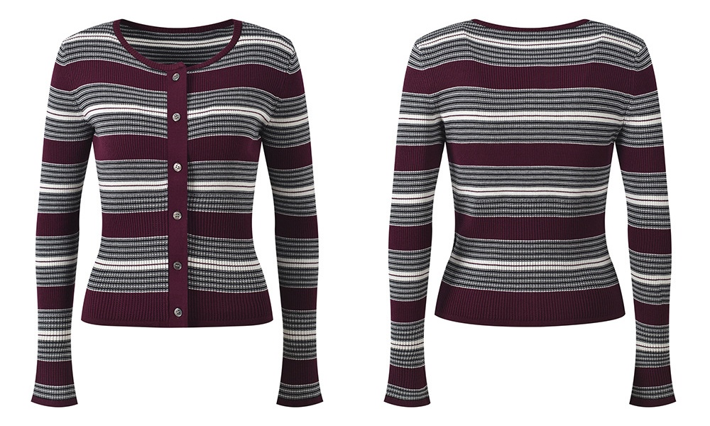 Stripe round neck autumn mixed colors knitted cardigan a set