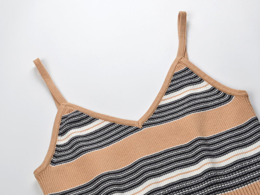 Stripe round neck autumn mixed colors knitted cardigan a set