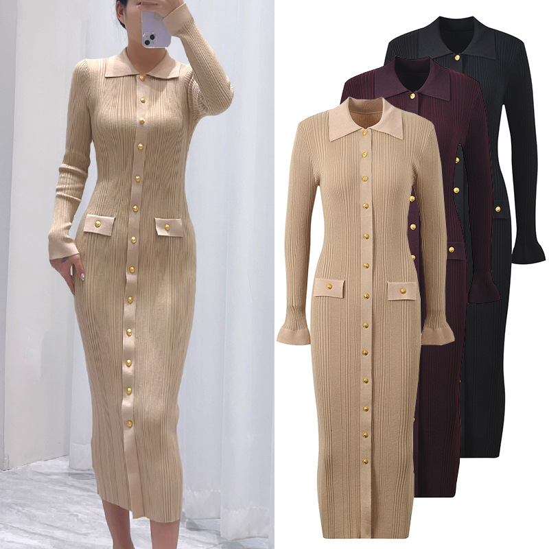Single-breasted fashion elasticity autumn and winter dress