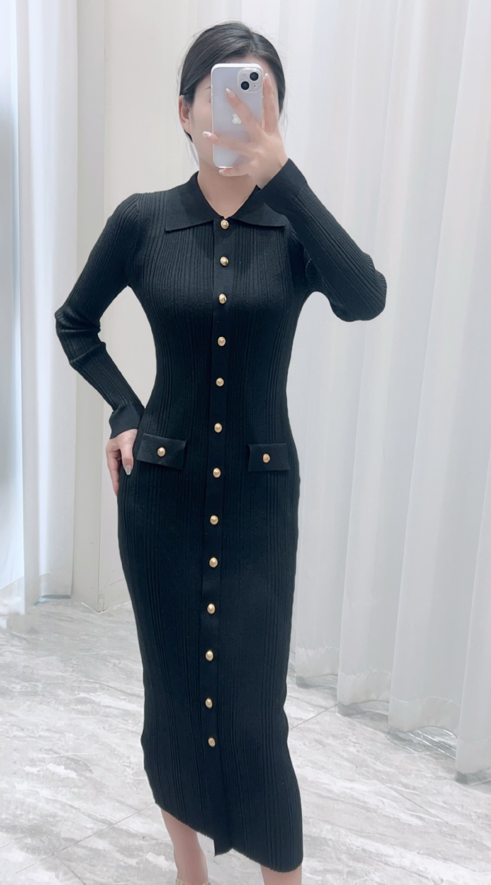 Single-breasted fashion elasticity autumn and winter dress