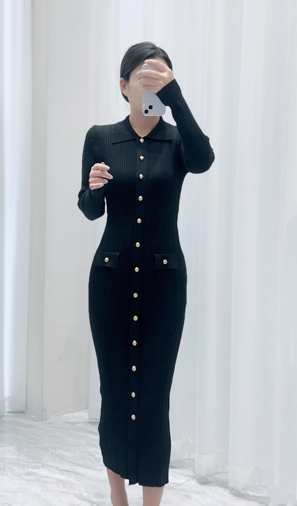 Single-breasted fashion elasticity autumn and winter dress