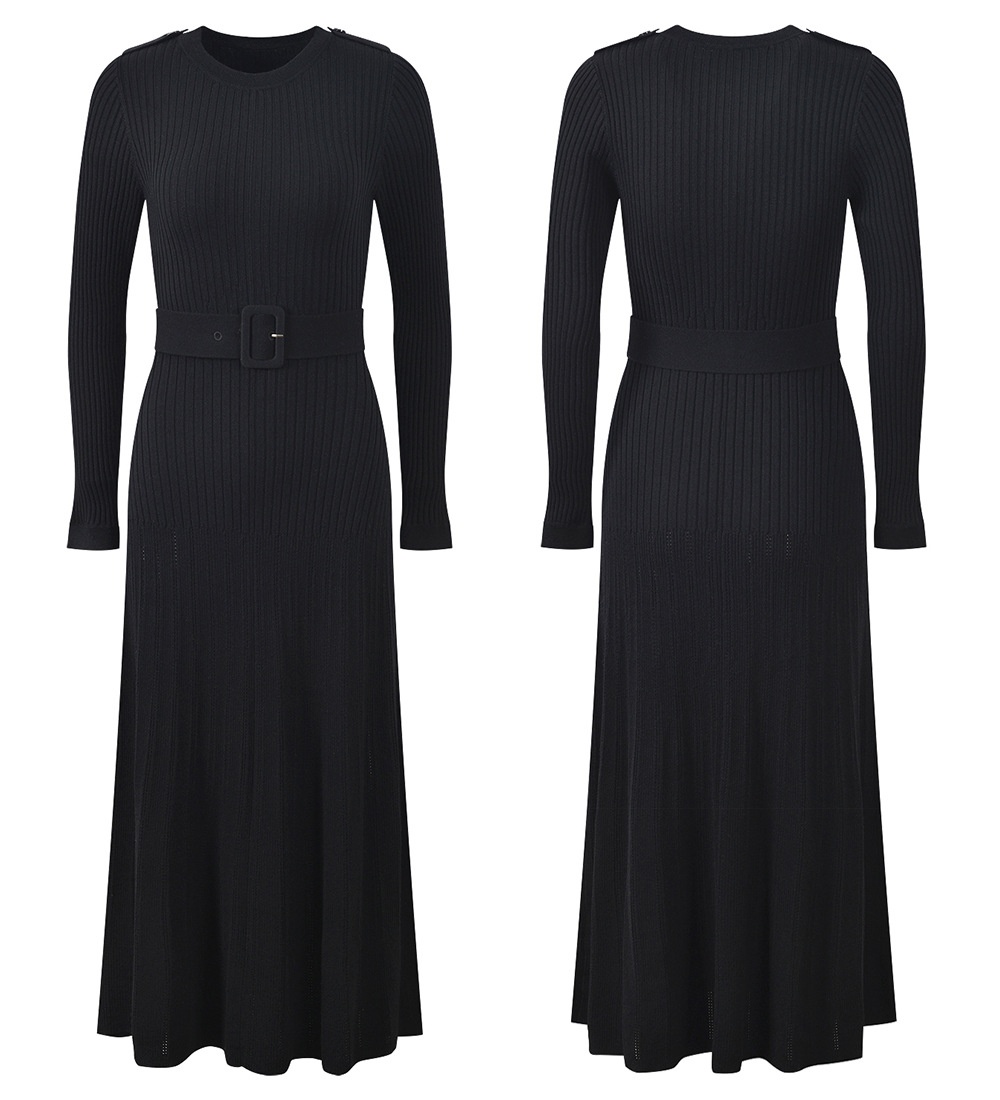 Round neck knitted dress autumn and winter fashion belt