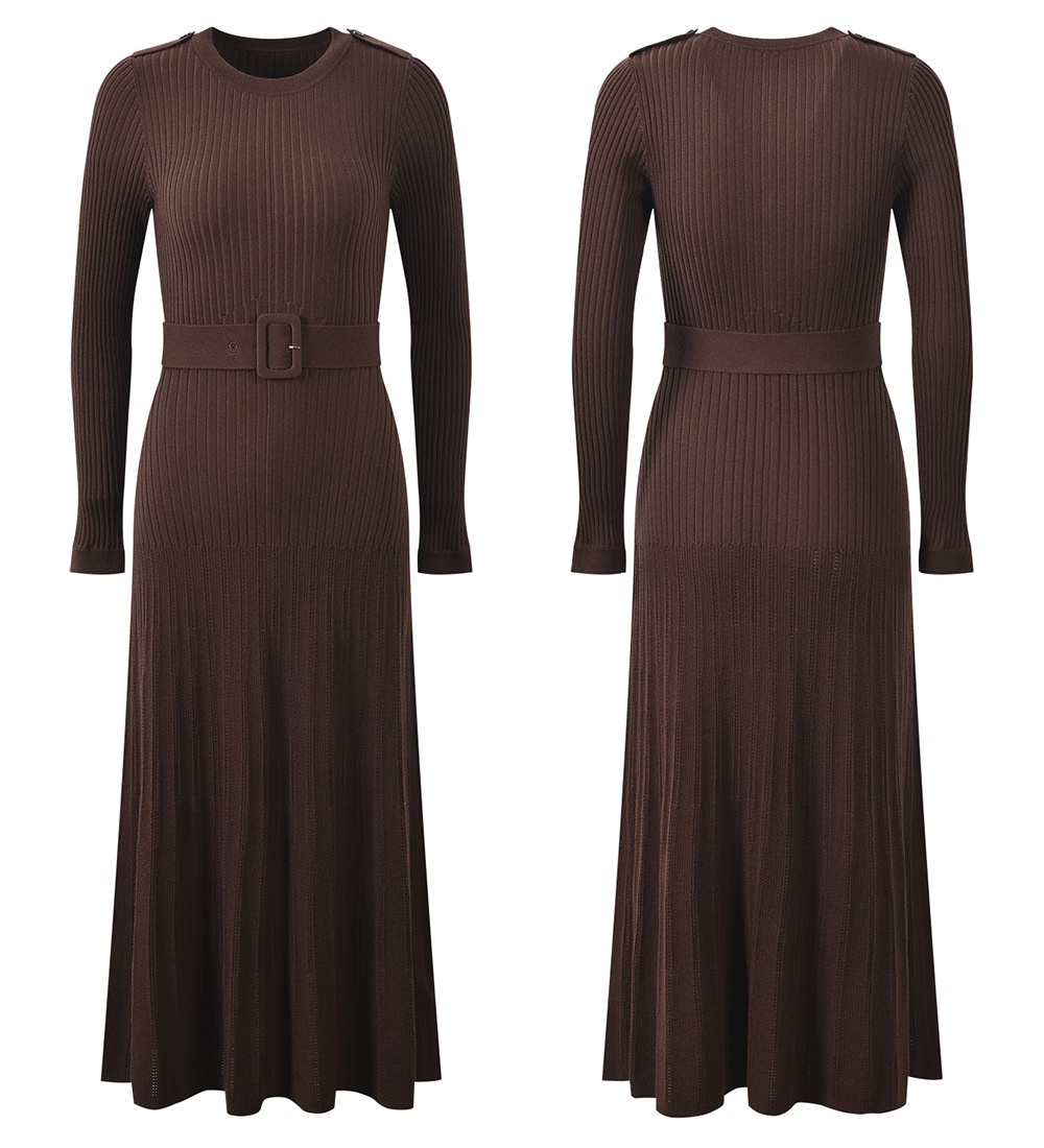 Round neck knitted dress autumn and winter fashion belt