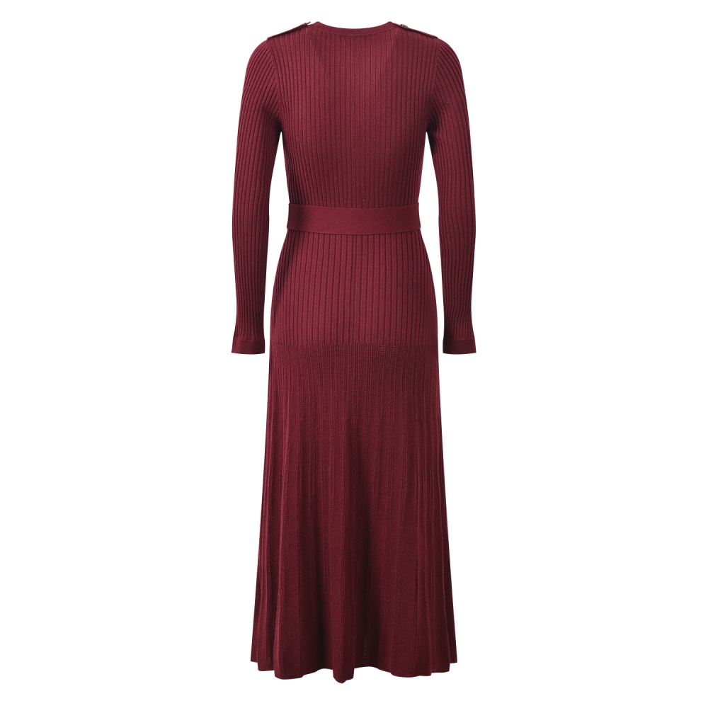 Round neck knitted dress autumn and winter fashion belt